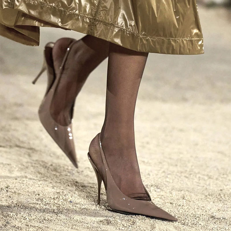 Slingback Heel Formal - Elegant Nude Gloss Patent Leather Slingback
