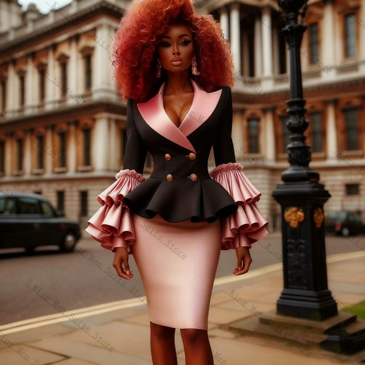 Women'S Formal Wear Tuxedo - Black Pink Women Suit Set 2