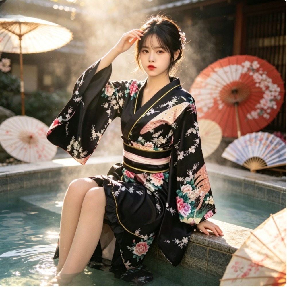 Women Formal Wear Photoshoot - Women Red Formal Kimono Yukata, Classic