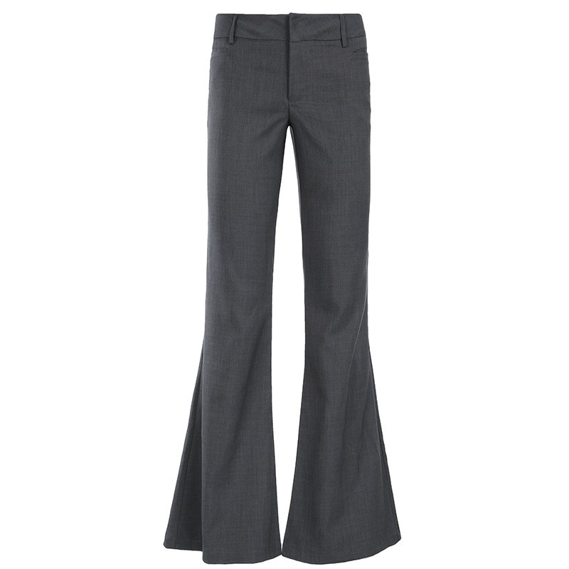 Tailored Trouser Wide - Grey Full Length Pants Micro Flare