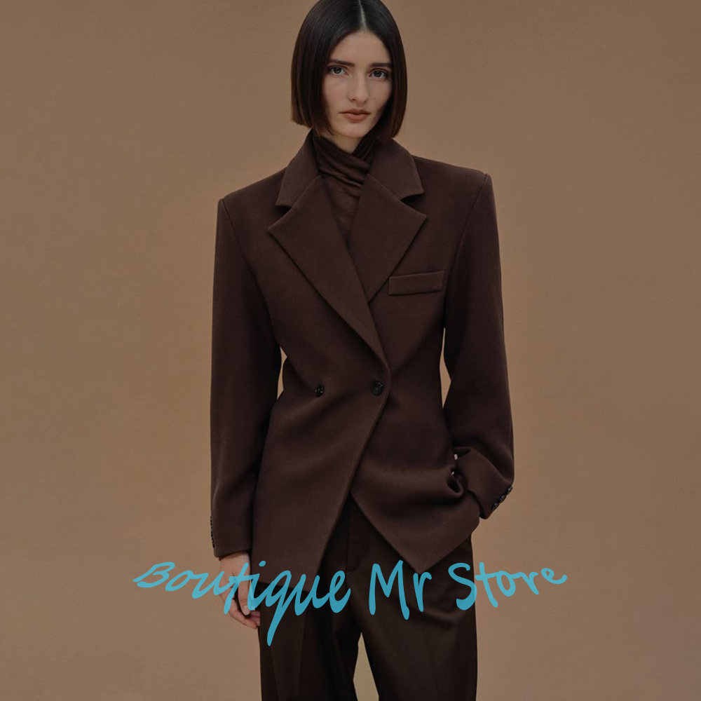Tailored Trouser Wide - Winter Warm Wool Blend Women's Brown