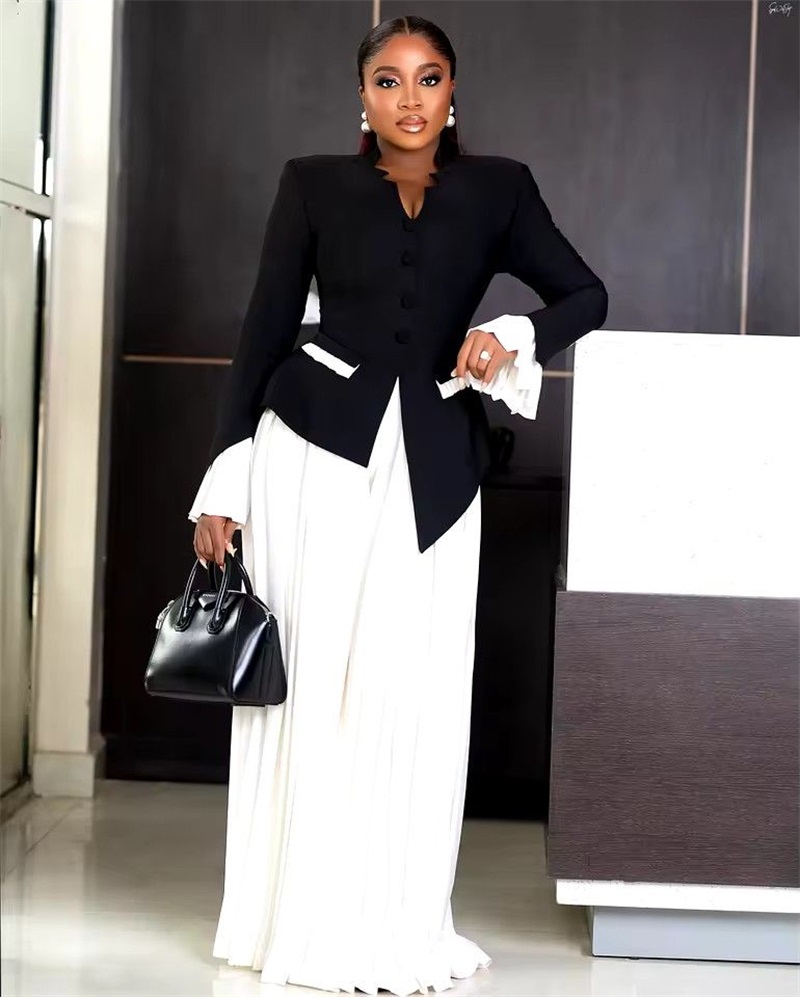 Women Formal Wear Black And White - White Black Women Suits Set 2