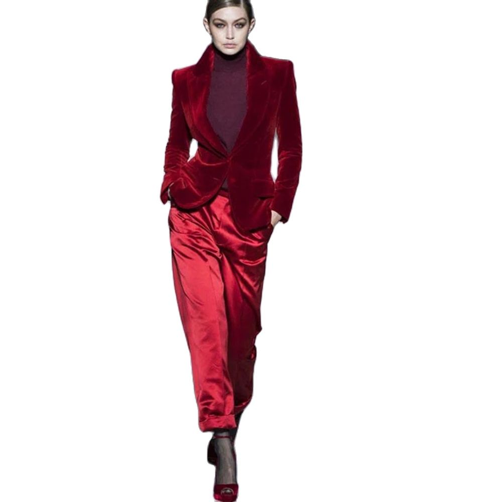Women'S Formal Wear Tuxedo - Women Pant Suits Wine Red Velvet