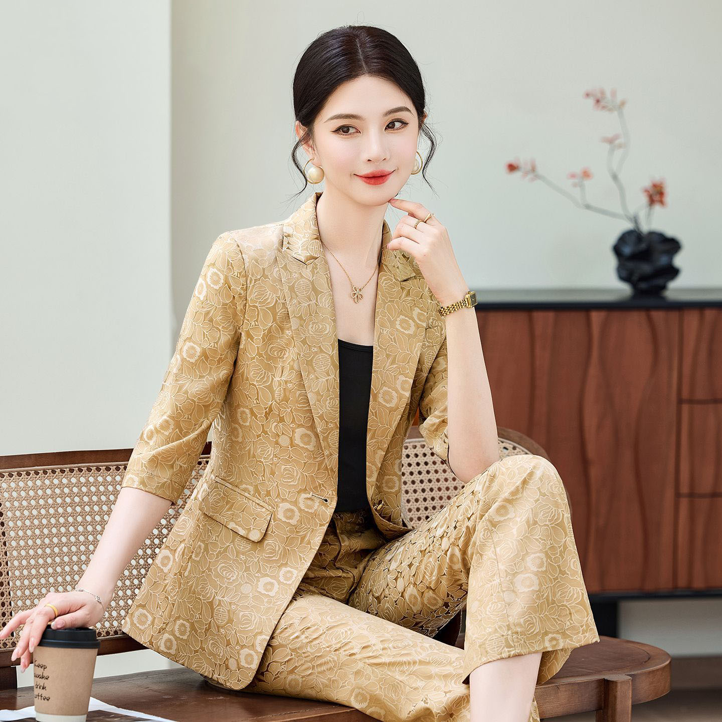 Fashion Apricot Half Sleeve Pr - Women'S Formal Wear Pants Suit recension och pris