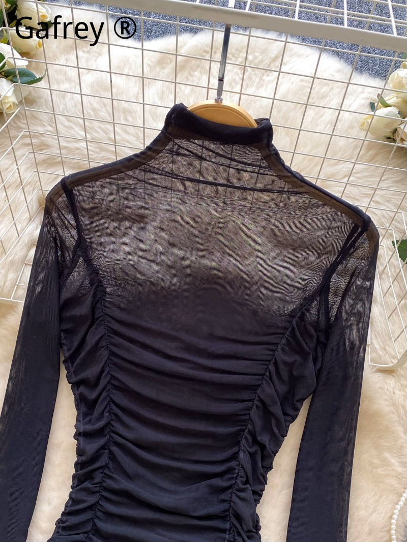 Sexy Grey Mesh Ruched Bodysuit - Turtleneck Bodysuit Office recension och pris