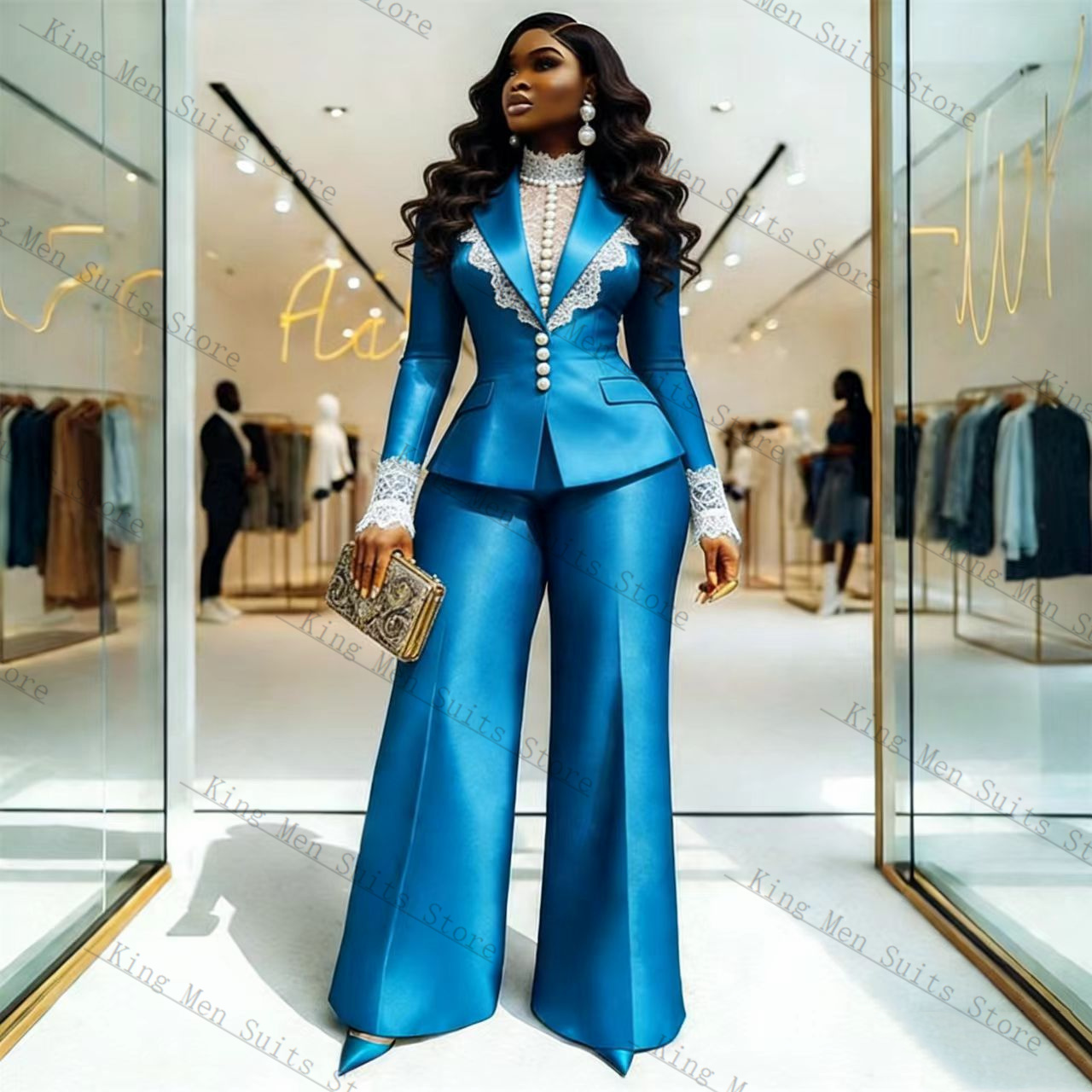Blue Satin Lace Women Suit Set - Women'S Formal Wear Tuxedo recension och pris