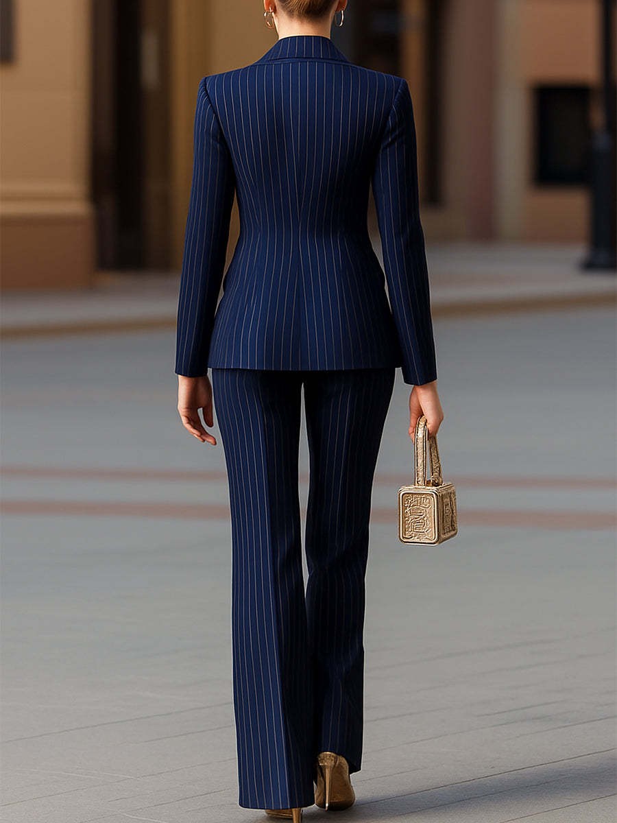 Elegant Women's Suit Set Navy  - Tailored Trouser Wide recension och pris