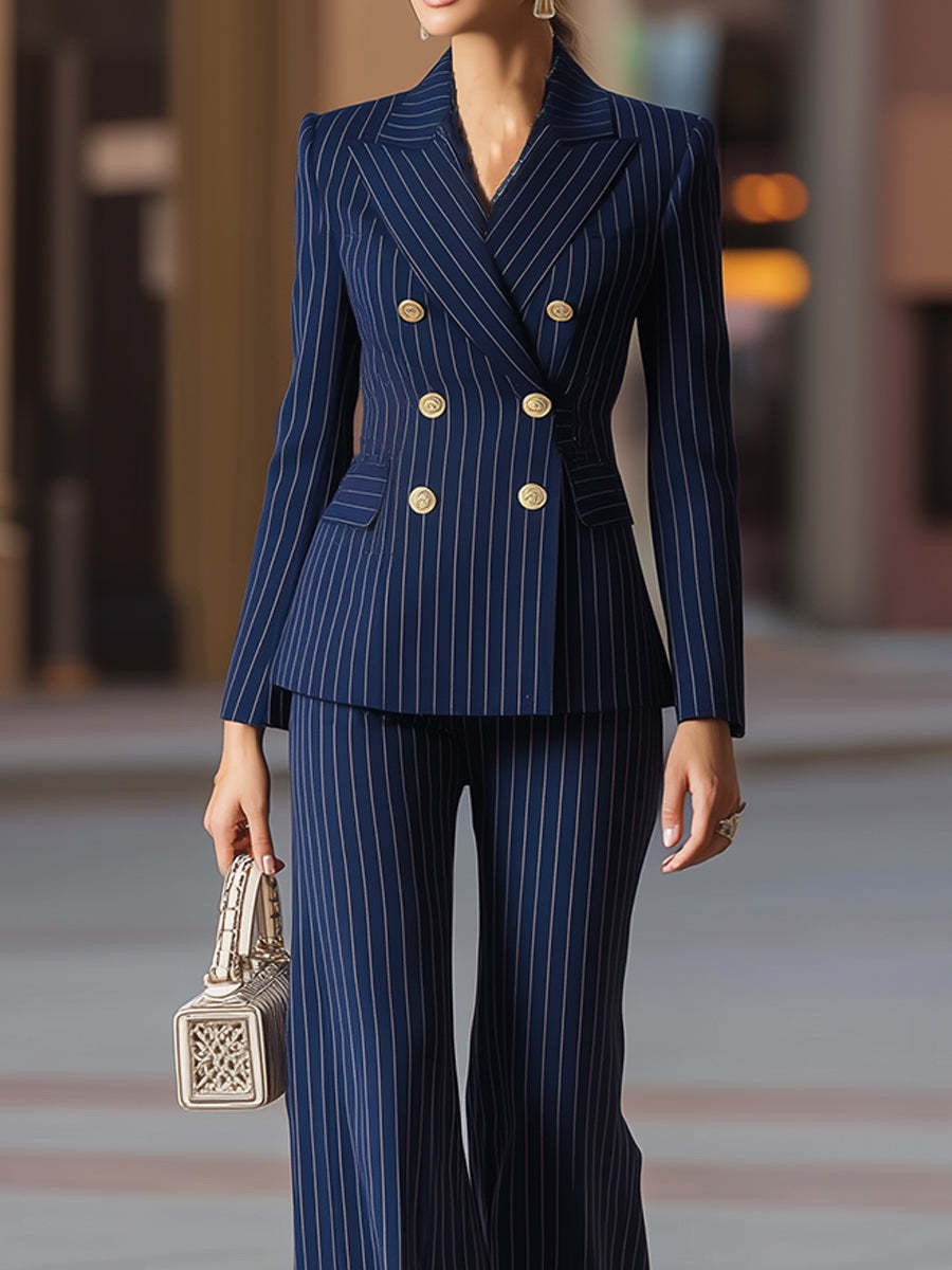 Elegant Women's Suit Set Navy  - Tailored Trouser Wide recension och pris