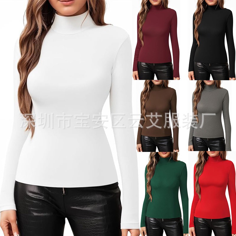 Women Fitted Solid Color Turtl - Turtleneck Bodysuit Office recension och pris