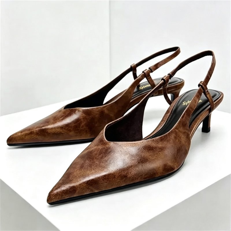 Retro Brown Kitten Heel Design - Slingback Heel Formal recension och pris