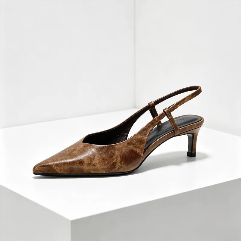 Retro Brown Kitten Heel Design - Slingback Heel Formal recension och pris